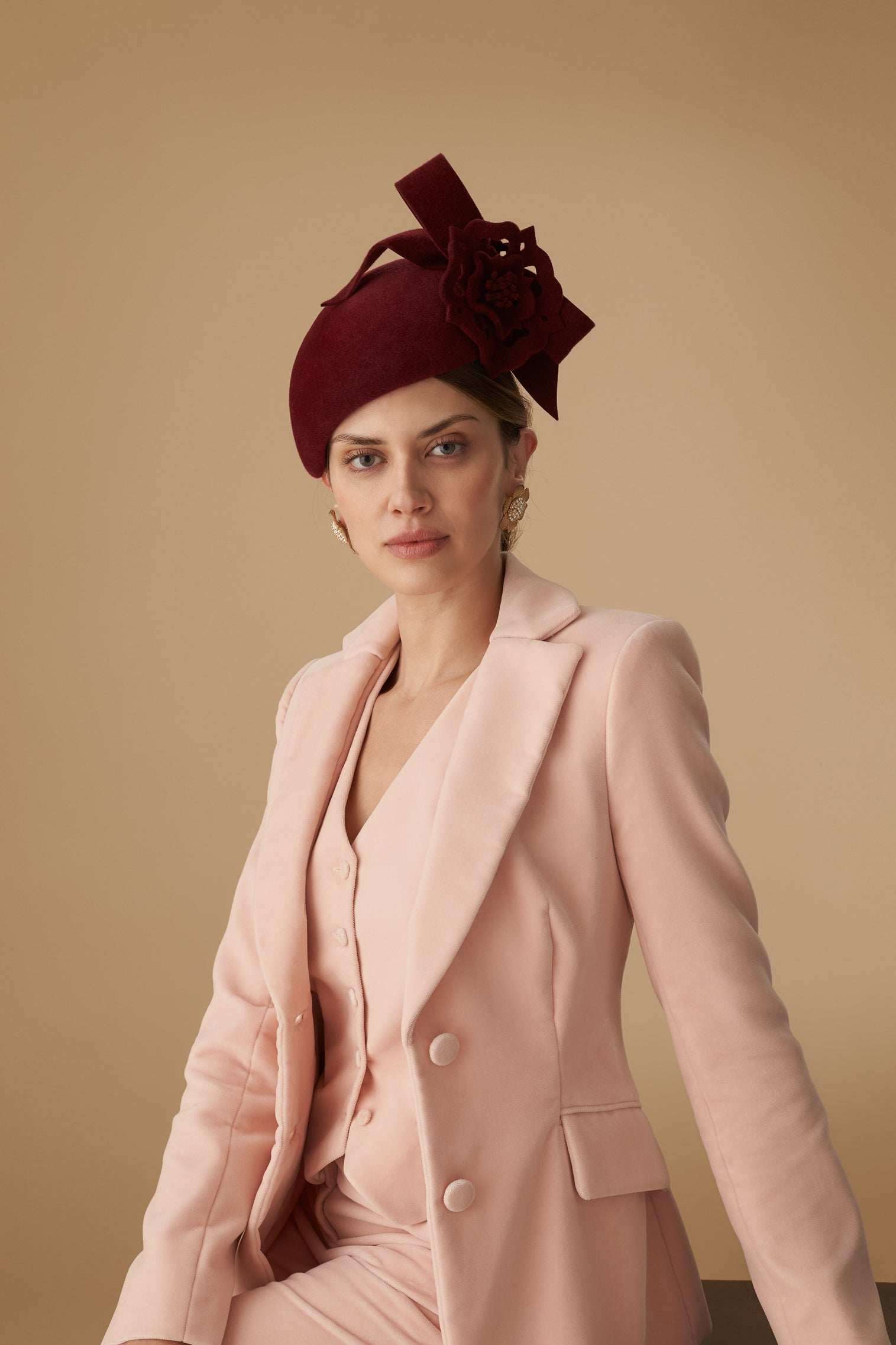 Tudor Rose Burgundy Percher - New Season Women's Hats - Lock & Co. Hatters London UK