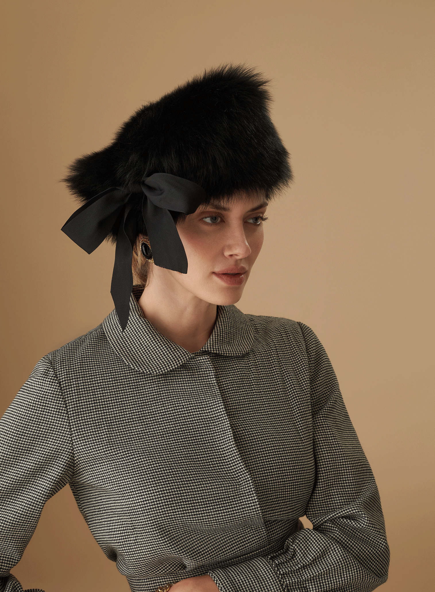 Portia Black Shearling Winter Hat - Lock Couture by Awon Golding - Lock & Co. Hatters London UK