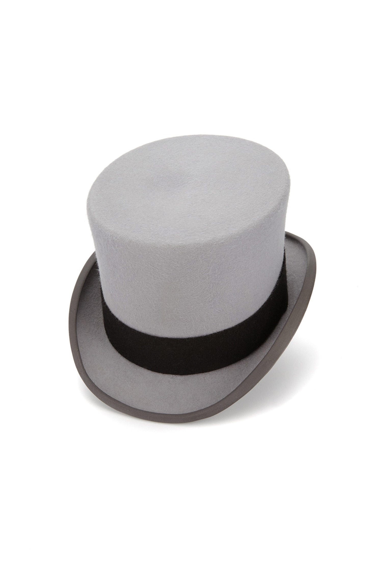 GREY FELT TOP HAT WITH BLACK BAND