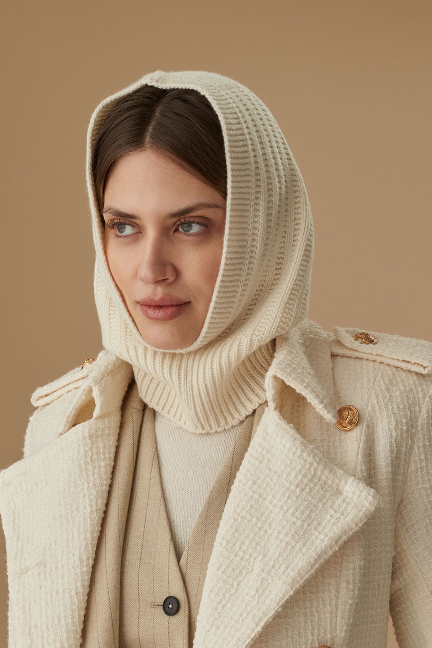 Cashmere Ribbed Cream Hood - Hat Accessories - Lock & Co. Hatters London UK