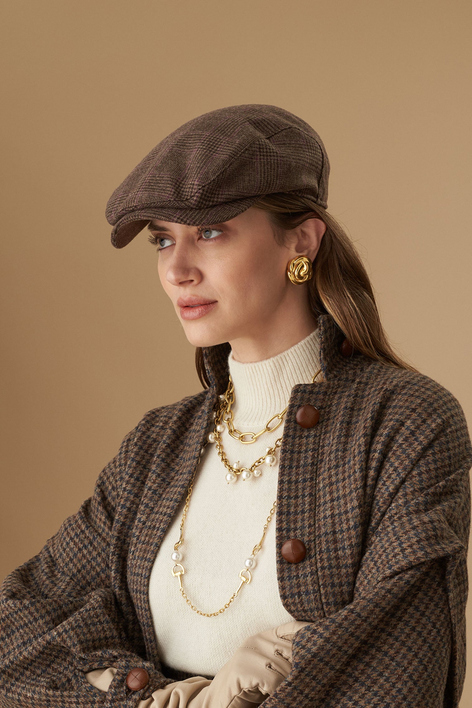 Lynton Glen Check Brown Flat Cap - New Season Women's Hats - Lock & Co. Hatters London UK