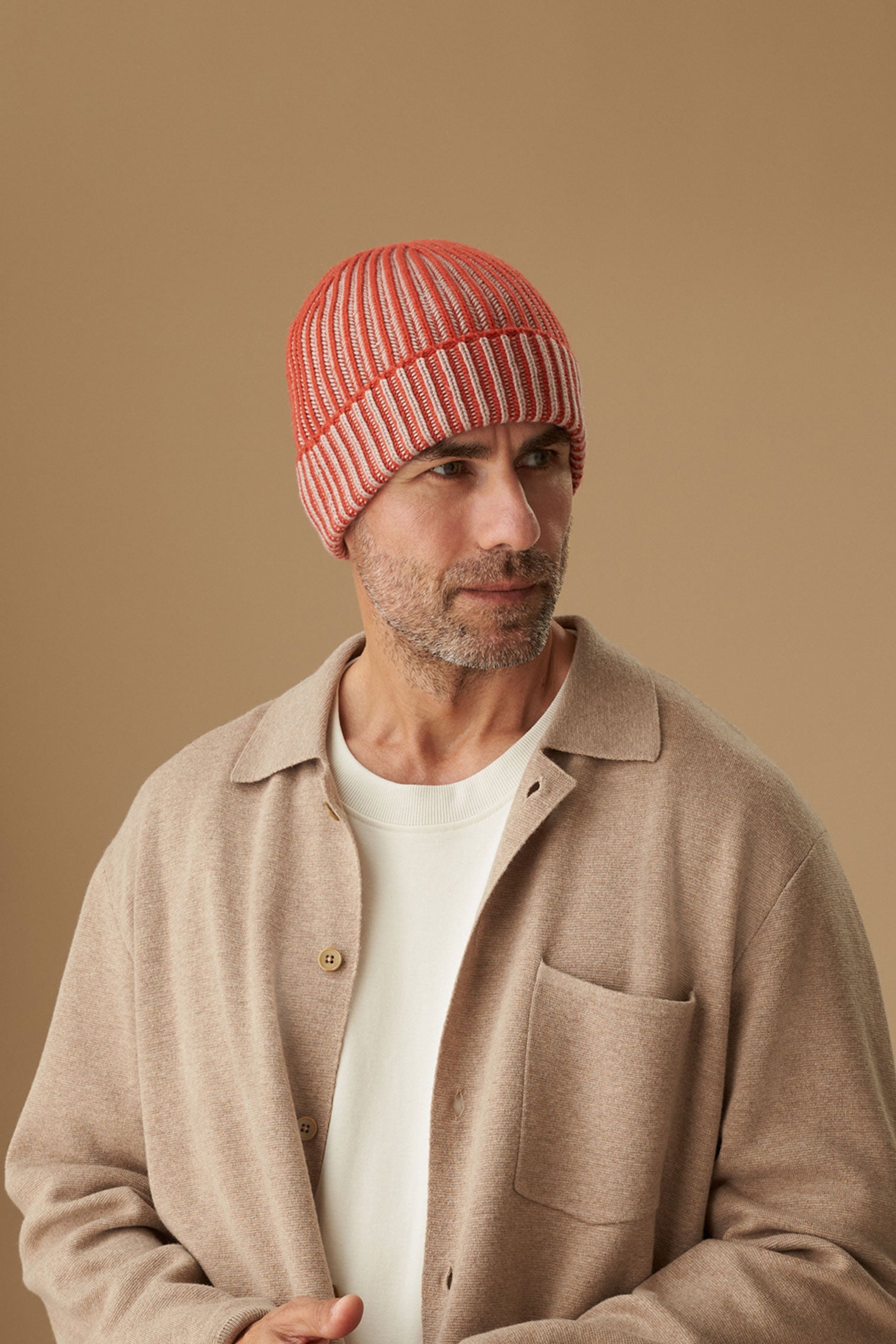 Two-Tone Cashmere Ski Orange Beanie - Men's Beanies - Lock & Co. Hatters London UK