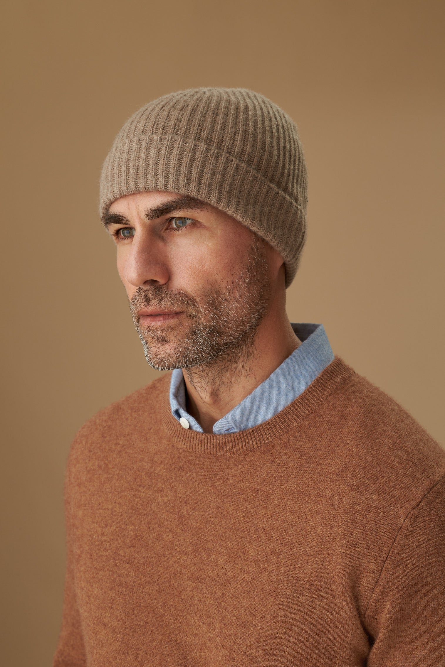 Taupe Cashmere Ski Beanie - Men's Hats - Lock & Co. Hatters London UK